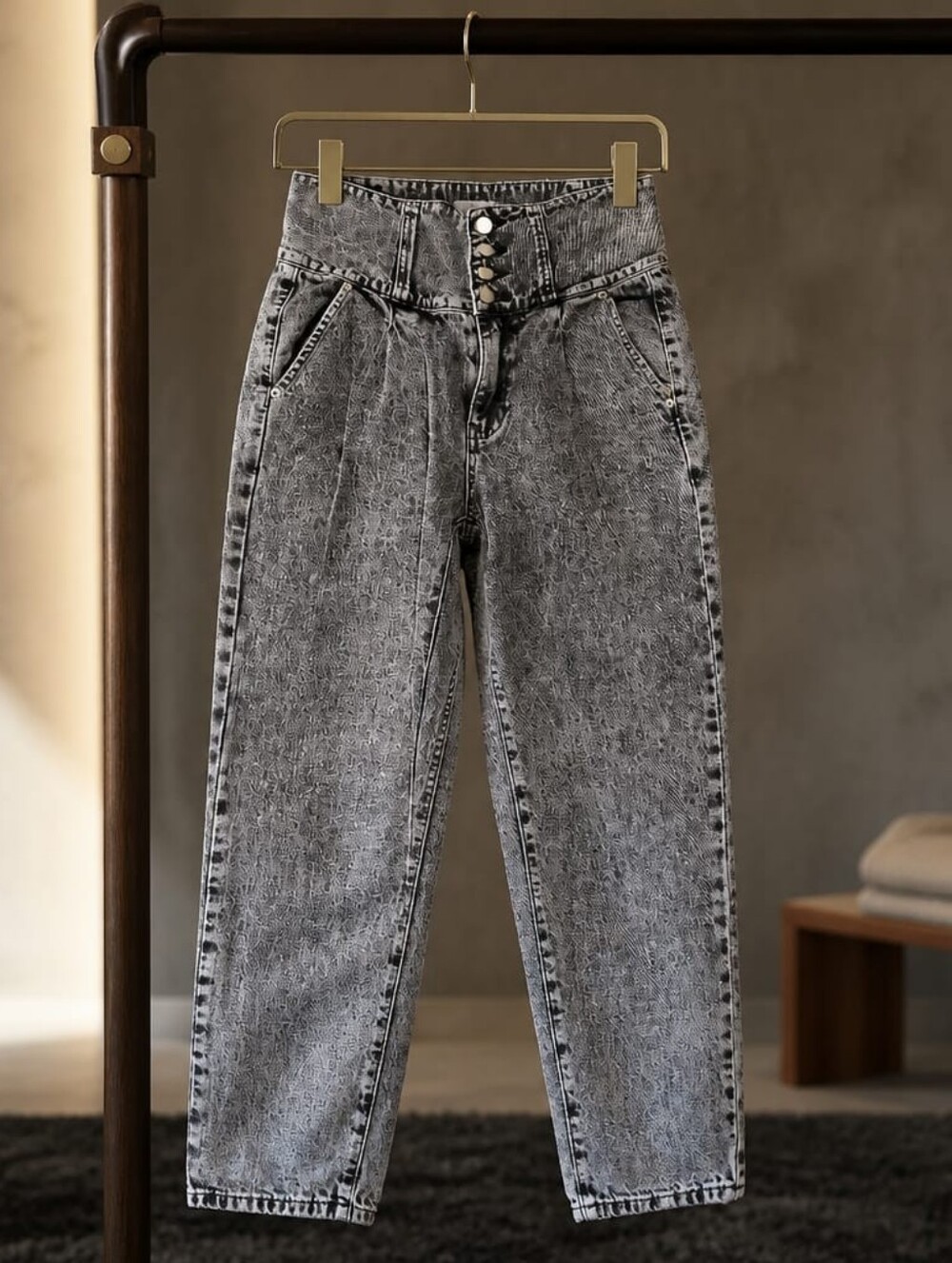 High-Waist Grey Acid Wash Women’s Jeans